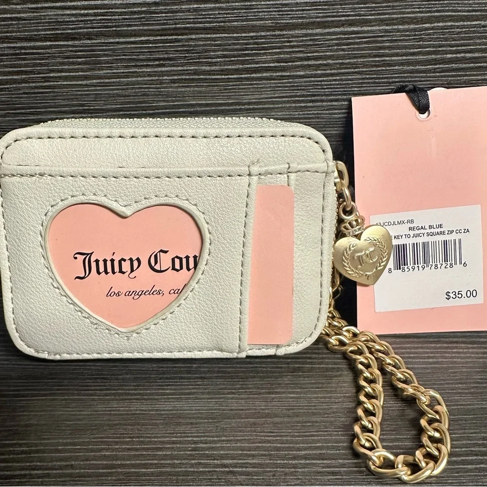 NWT The Key to Juicy "Regal Blue" Wallet w/Pink & Gold Detail Chain & Lip Balm - Picture 5 of 7